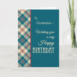 Tarjeta Nombre personalizado Red Blue Madras Check Birday