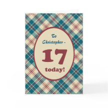 Nombre personalizado Red Blue Plaid 17 cumpleaños