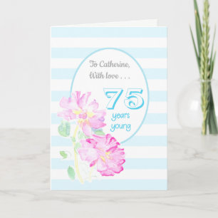 Tarjeta Nombre personalizado rosas rosas y rayas rosadas 7
