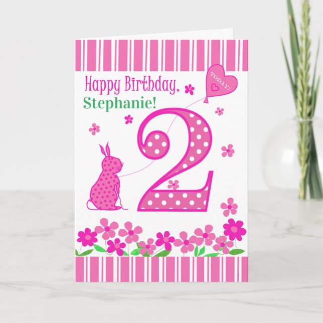 Tarjeta Nombre personalizado segundo cumpleaños con tarjet (Anverso)