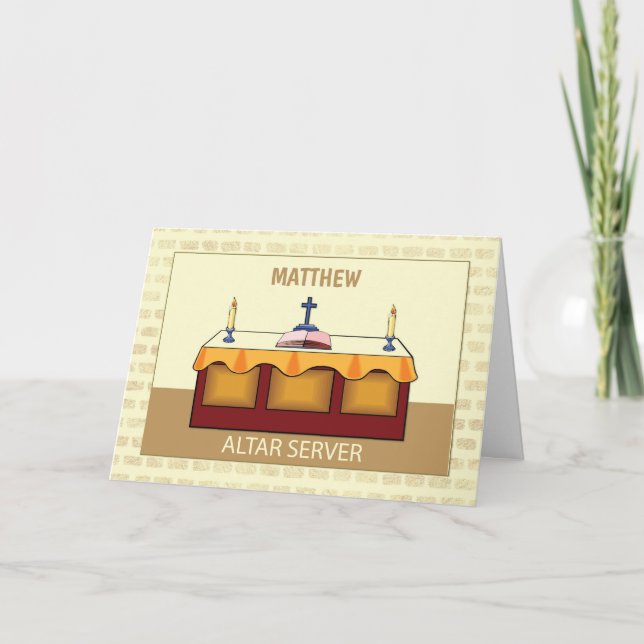 Tarjeta Nombre personalizado, servidor Altar de felicitaci (Anverso)