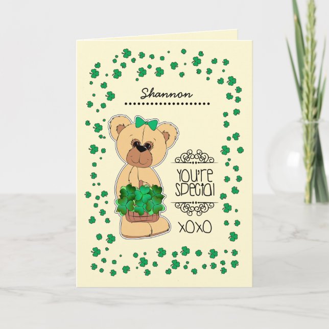 Tarjeta Nombre personalizado | Teddy Bear San Patricio (Anverso)