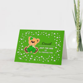 Tarjeta Nombre personalizado Teddy Bear St. Patrick's Day