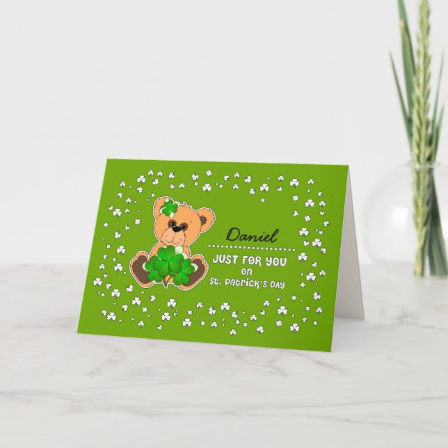 Tarjeta Nombre personalizado Teddy Bear St. Patrick's Day (Anverso)