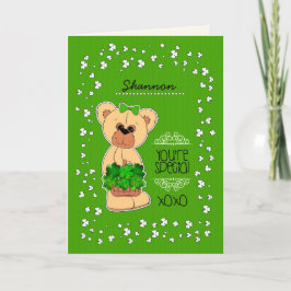 Tarjeta Nombre personalizado Teddy Bear St. Patrick's Day
