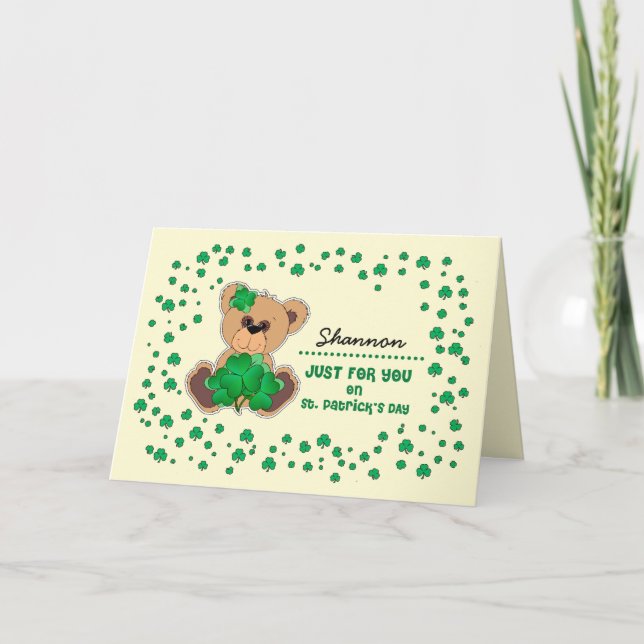 Tarjeta Nombre personalizado Teddy Bear St. Patrick's Day (Anverso)