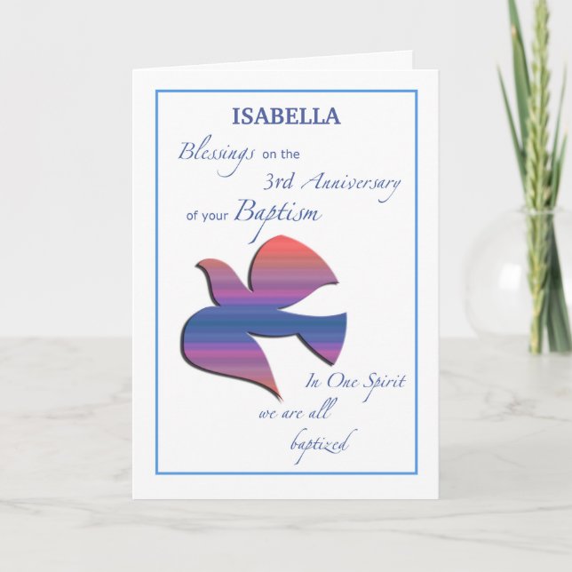 Tarjeta Nombre personalizado y tercer aniversario del baut (Anverso)