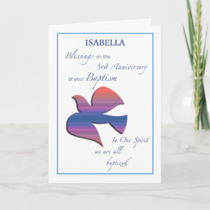 Tarjeta Nombre personalizado y tercer aniversario del baut