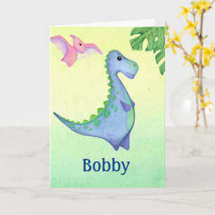 Tarjeta Nombre y edad del niño dinosaurio Cumpleaños lindo
