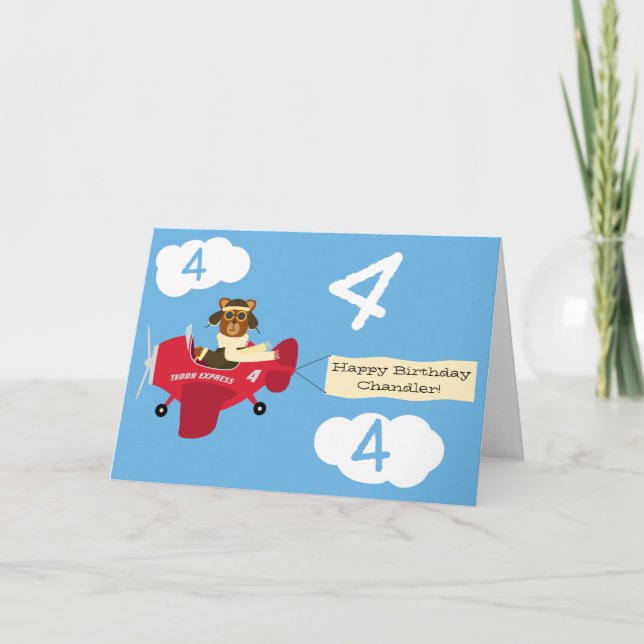 Tarjeta Nombre y edad personalizados del piloto de ositos  (Anverso)