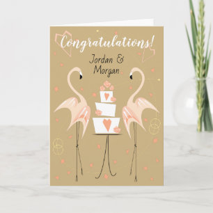 Tarjeta Nombres de felicitaciones de Boda Flamingo