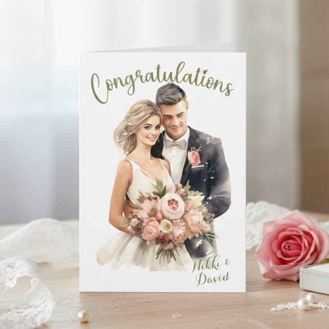 Tarjeta Nombres de novias y novias Enhorabuena de boda per (Bride & Groom Names Custom Wedding Congratulations Card)