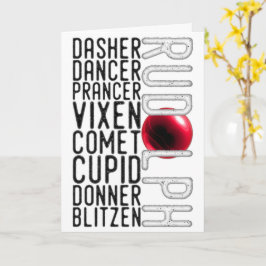 Tarjeta Nombres de renos de Santa Claus, Rudolph, Navidade