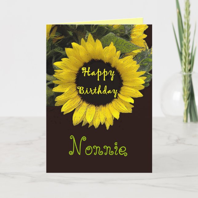 Tarjeta NONNIE Feliz cumpleaños con un girasol alegre (Anverso)