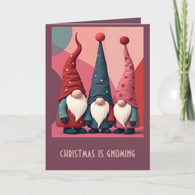 Tarjeta Nordic Christmas Gnomes Retro Modern Kitschmas (Anverso)
