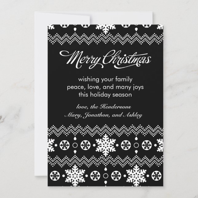 Tarjeta nórdica de Navidades blancos y negros con  (Anverso)