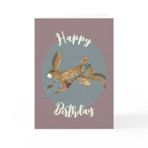 Nórdico Marrón Rabbit Floral Watercolor Cumpleaños