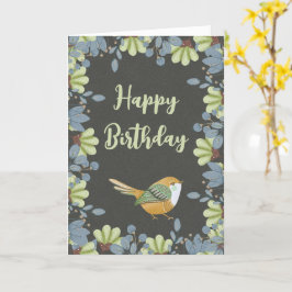 Tarjeta Nórdico Verde Ave Floral acuarela Cumpleaños