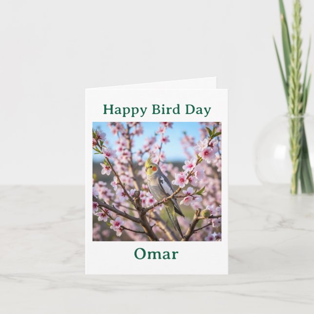Tarjeta Normal Gray Cockatiel with Flowers Custom Birthday (Anverso)