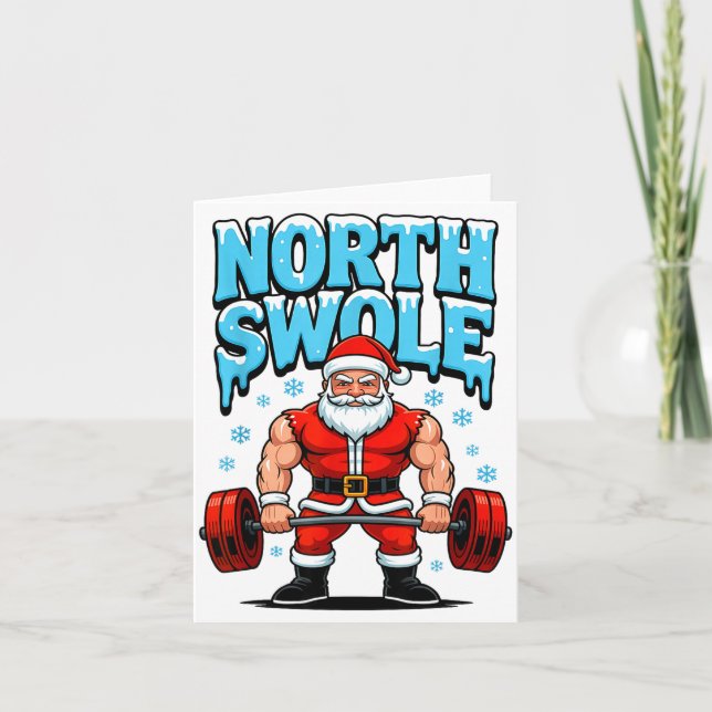 Tarjeta North Swole Santa Funny Christmas Gym Workout Lift (Anverso)