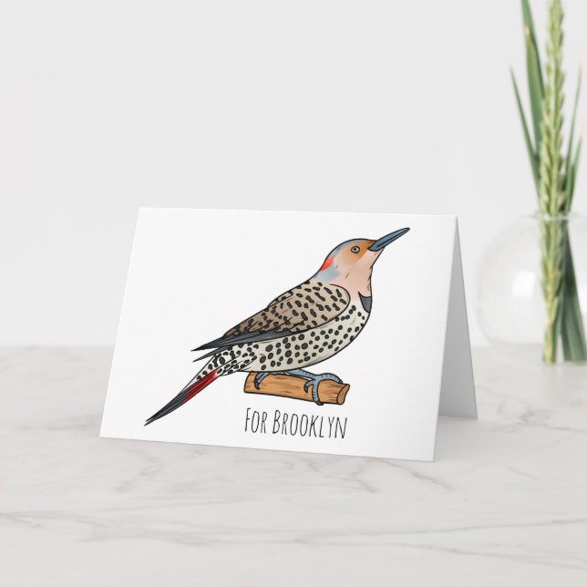 Tarjeta Northern flicker bird cartoon illustration (Anverso)