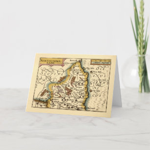 Tarjeta Northumberland County England Mapa anticuario anti
