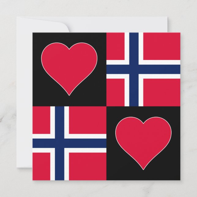 Tarjeta Noruega Bandera Corazón Patriótico Saludo Noruego (Anverso)