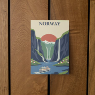 Tarjeta Noruega Escandinavia Europa Fiordo Minimalista Via