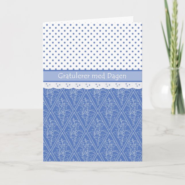 Tarjeta Noruega Periwinkle Faux Lace Polka Dots Cumpleaños (Anverso)