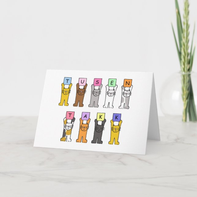 Tarjeta Noruego Gracias Tusen Takk Personalizados Gats (Anverso)