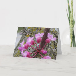 Tarjeta Noruz, árbol Redbud en flor, fotografía de primave