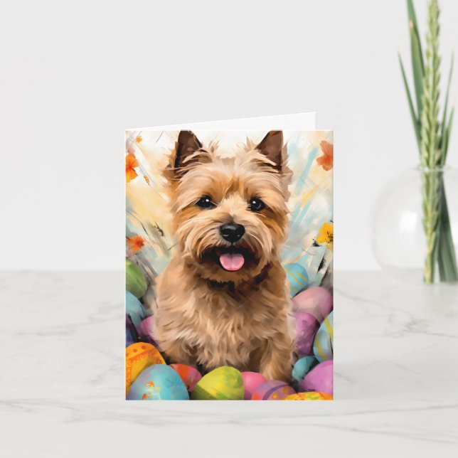 Tarjeta Norwich Terrier Feliz Pascua (Anverso)