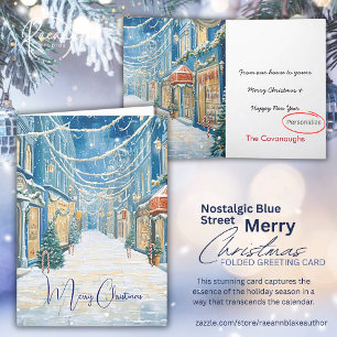 Tarjeta Nostalgic Blue Navidades Street Greeting Card