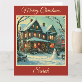 Tarjeta Nostálgica escena de Navidades con Snowman