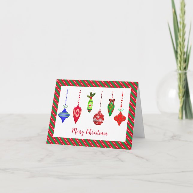 Tarjeta Nostálgicos Ornamentos de Navidad Saludo de Navida (Anverso)
