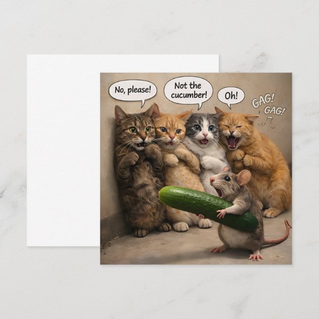 Tarjeta Not the cucumber, funny cat and mouse flat greetin (Anverso / Reverso)