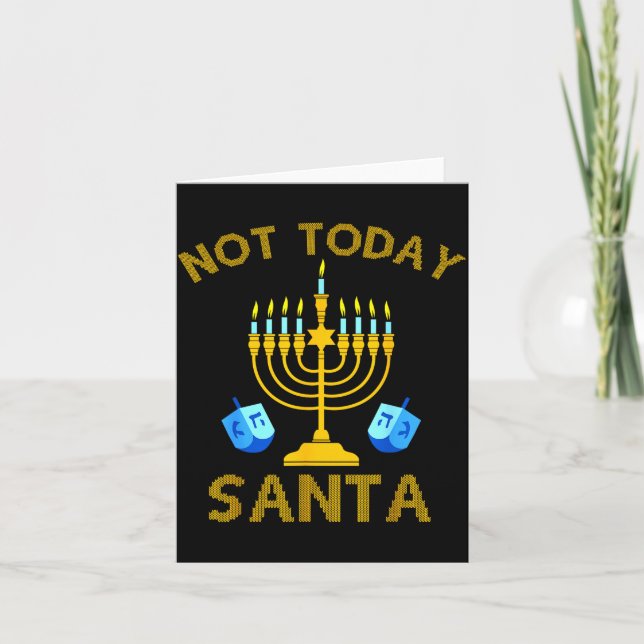 Tarjeta Not Today Santa Funny Hanukkah Pajama Menorah Jewi (Anverso)