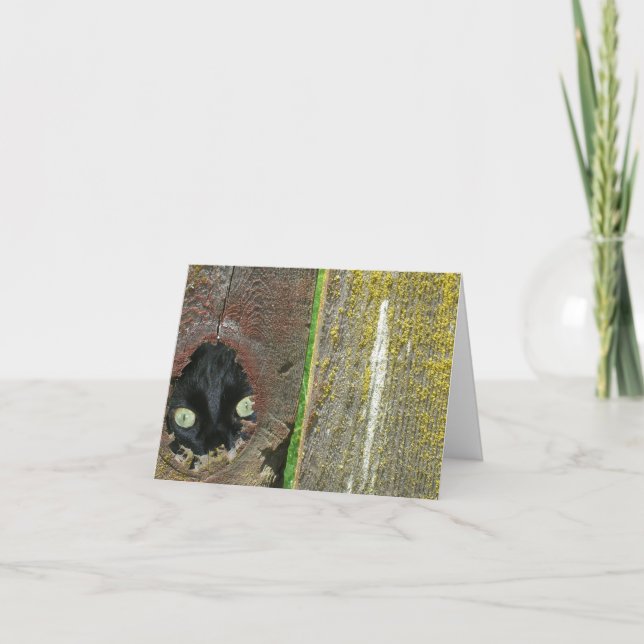 Tarjeta - Nota - gato negro asomando (Anverso)