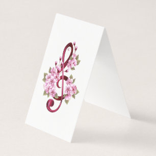 Tarjeta Notas de clave de sol musical con flores de Sakura