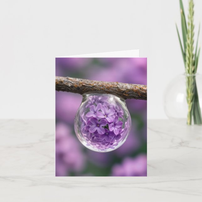 Tarjeta Note Card Lilac Blossom Reflected in Raindrop (Anverso)