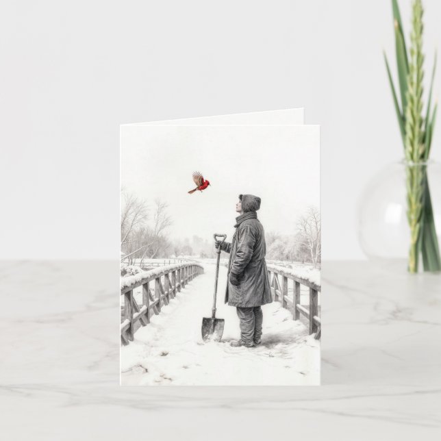 Tarjeta Note Card Young Man Watching a Cardinal (Anverso)