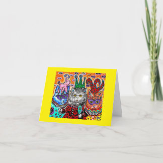 Tarjeta Notecard con gatos en el Mardi Gras