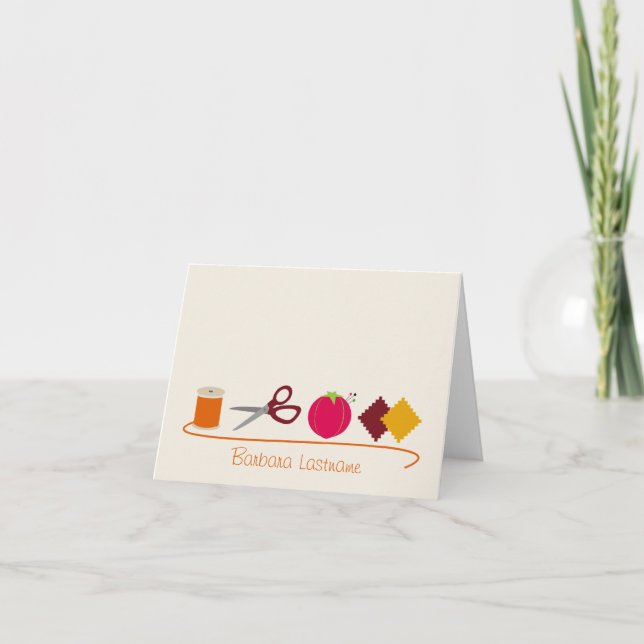 Tarjeta Notecard de costura - Tejido de tijeras de hilo (Anverso)