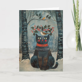 Tarjeta Notecard de gato negro de arte folclórico - Estaci