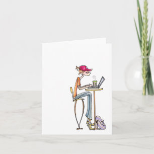 Tarjeta notecard de la mujer de la cafetería