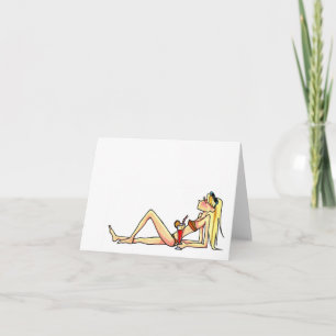 Tarjeta notecard de las mujeres que toma el sol