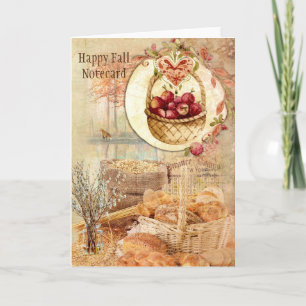 Tarjeta Notecard de otoño feliz con escena de caída y colo