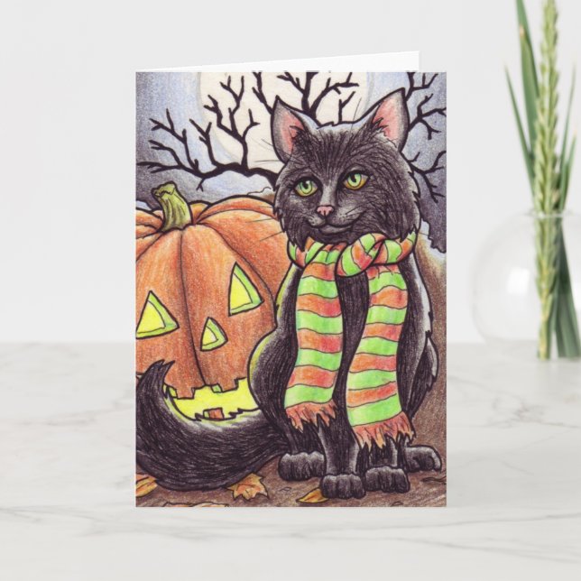 Tarjeta Notecard del gato de Halloween (Anverso)