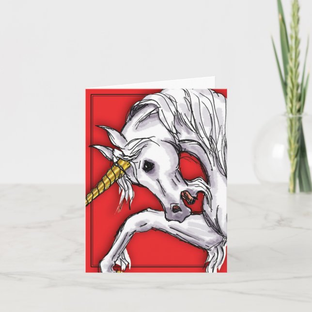 Tarjeta Notecard del rojo del unicornio (Anverso)