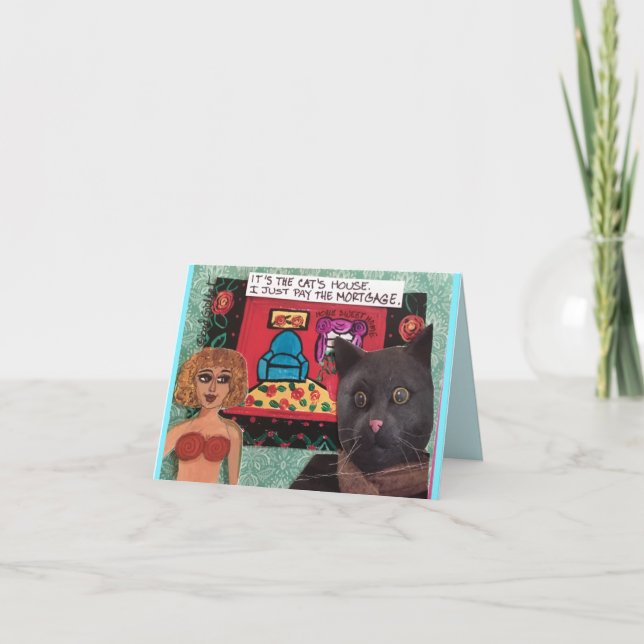 Tarjeta Notecard-es la casa de los gatos que apenas pago (Anverso)